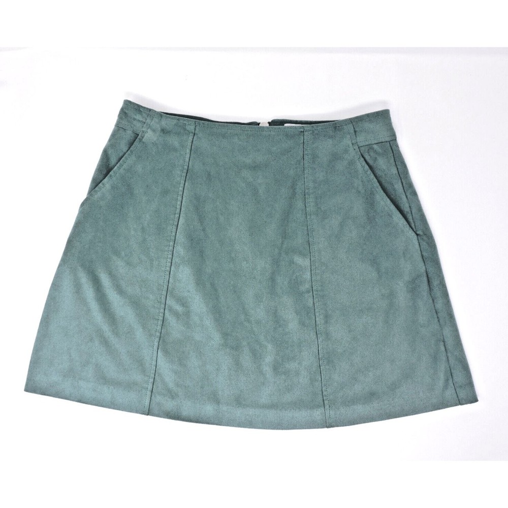 Kendall + Kylie Teal Green Suede 15 Inch Length Mini Skirt Medium Pockets Zipper
